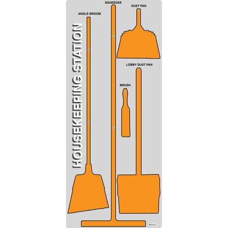 5S SUPPLIES 5S Housekeeping Shadow Board Broom Station Version 14 - Gray Board / Orange Shadows No Broom HSB-V14-GRAY/ORANGE-BO